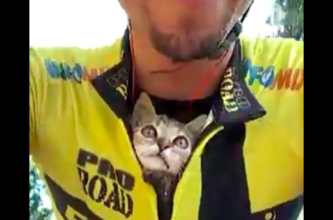 サイクリング中に子猫に遭遇した男性。母猫の存在いないか確認し、その後無事に家族となる