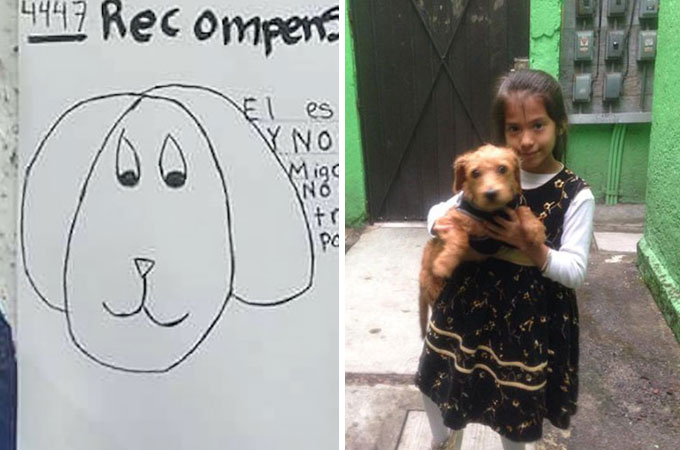行方不明となった親友(愛犬)を探すため7歳の少女がポスターに描いた親友の似顔絵