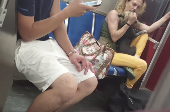 地下鉄で飼い主が愛犬を掴んだり叩いたりする動画が撮影され、動物虐待として乗客から注意される。