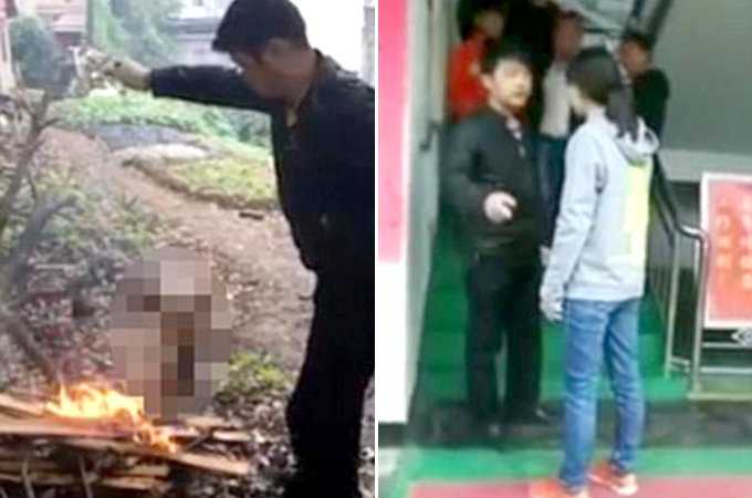 縄で縛り生きたまま子犬を火あぶりにし、その様子を撮影しSNSに投稿した中国の男性。世界中から批難される。